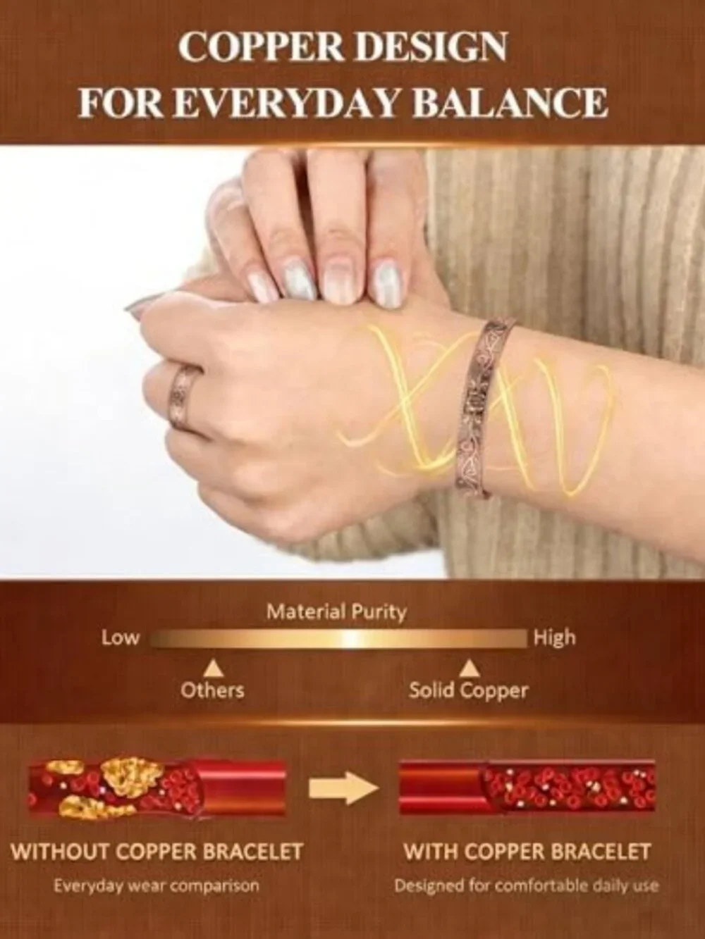 Handmade Solid Copper Bracelet & Ring Set - Uncoated Hammered Cuff for Men